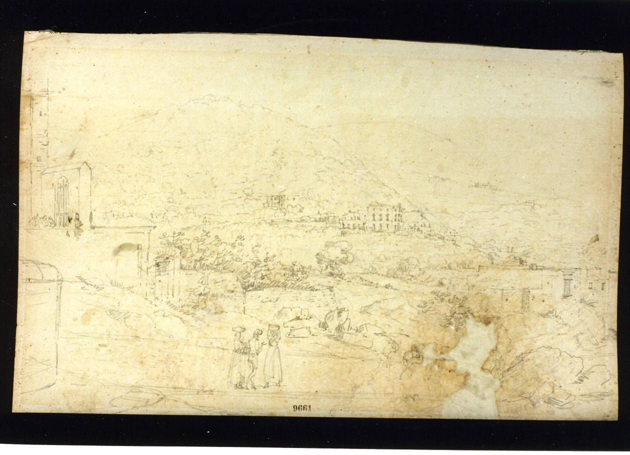 veduta del Casino Reale di Ischia dalla chiesa del Purgatorio (disegno) - ambito napoletano (secondo quarto sec. XIX)