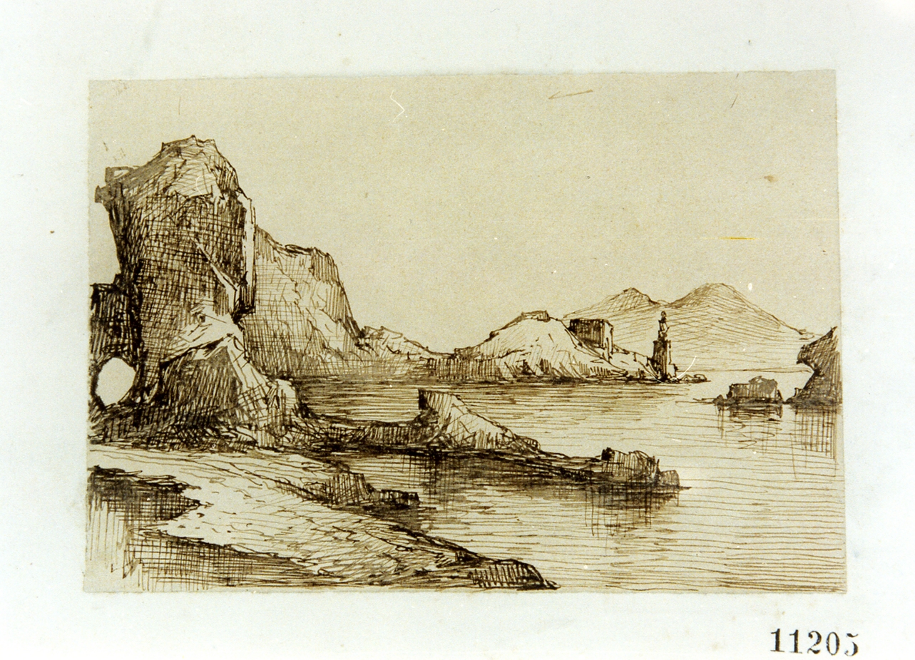 veduta della punta di Posillipo a Napoli (disegno) di Carelli Consalvo (ultimo quarto sec. XIX)