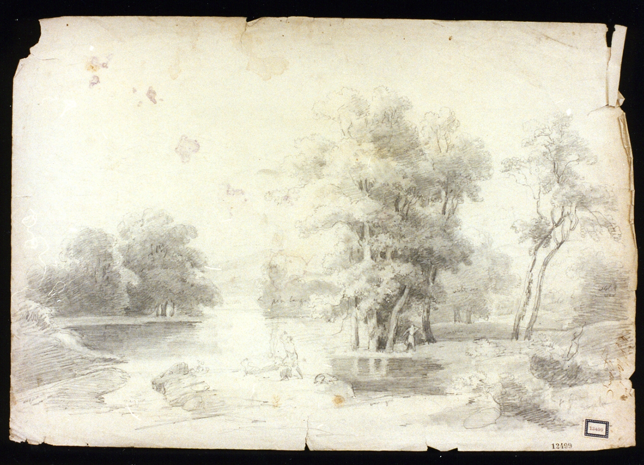 paesaggio lacustre (disegno) di Fergola Salvatore (sec. XIX)