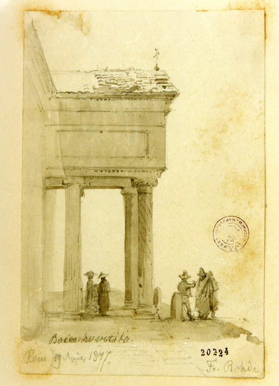 veduta della Chiesa di Santa Maria in Cosmedin a Roma (disegno) di Rohde Niels Frederik Martin (sec. XIX)