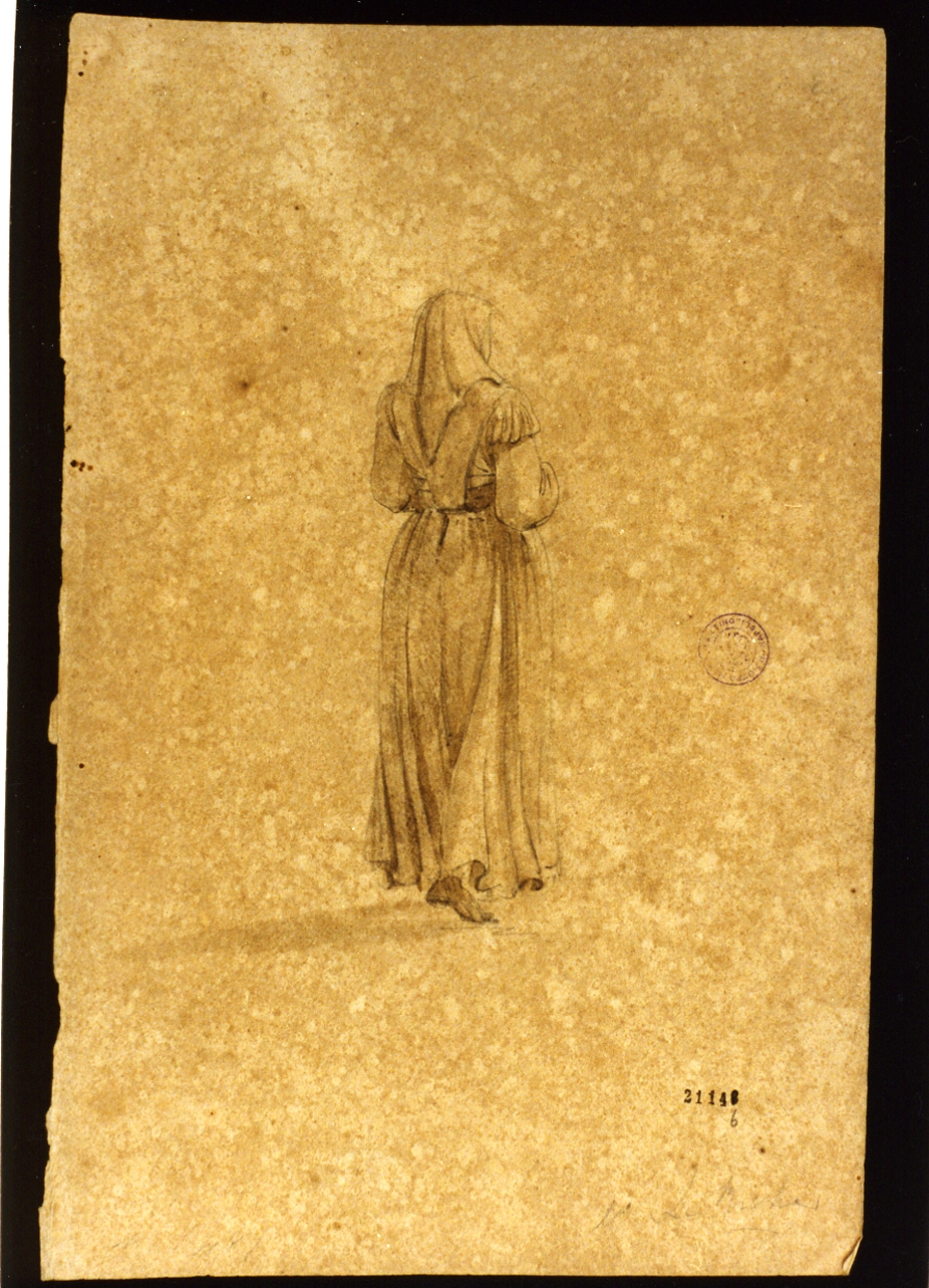 figura femminile di spalle (disegno) - ambito danese (seconda metà sec. XIX)
