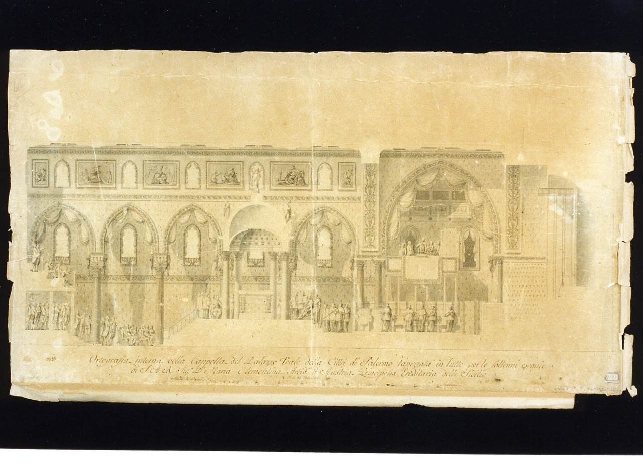 prospetto dell'interno della cappella del Palazzo Reale di Palermo (disegno) - ambito palermitano (sec. XIX)
