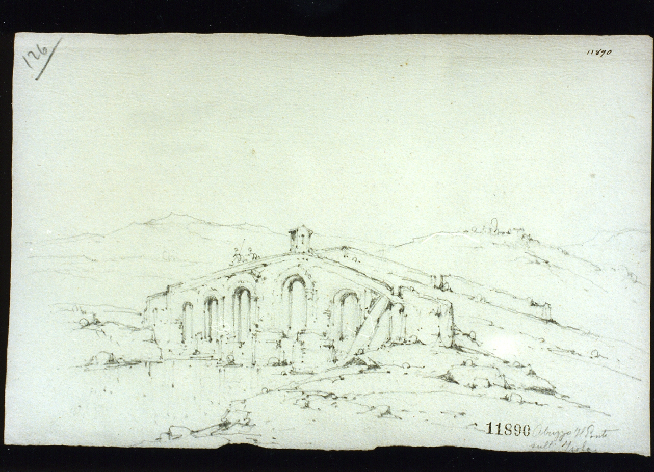 veduta con ponte (disegno) di Carelli Consalvo (secc. XIX/ XX)