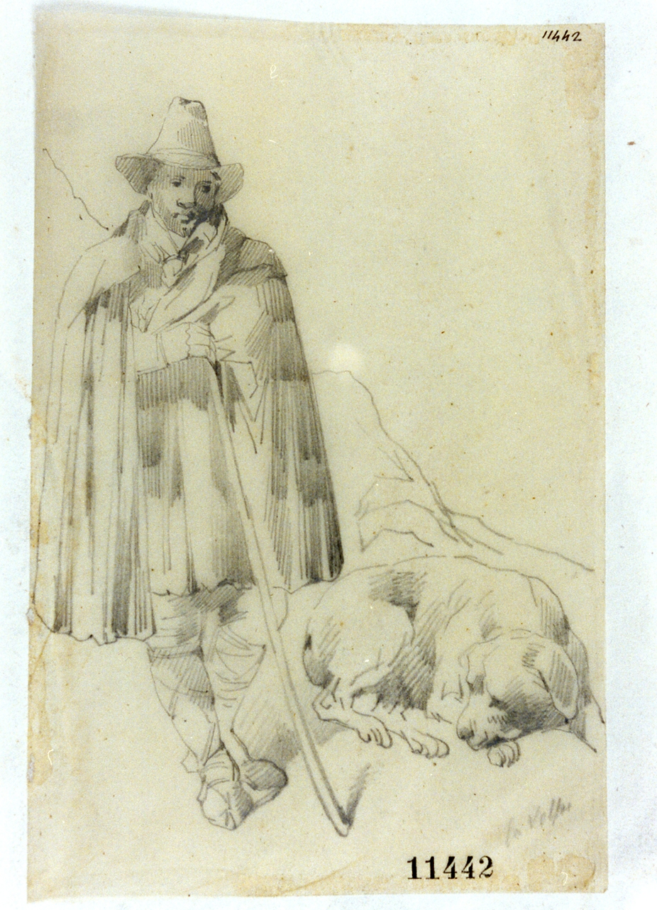 pastore con cane (disegno) di Volpe Vincenzo (seconda metà sec. XIX)