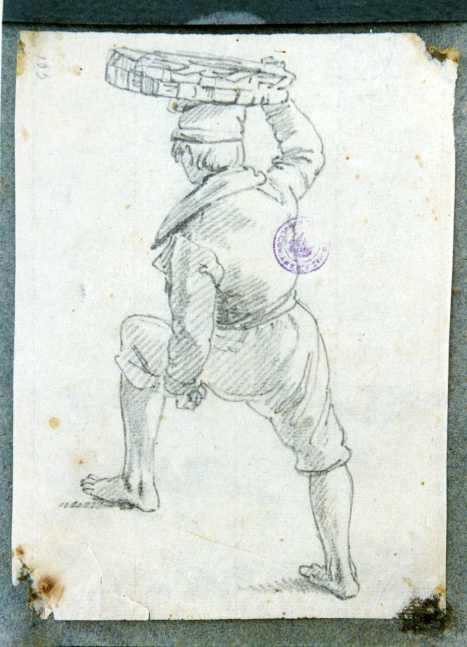 studio di uomo di spalle con cesta in testa (disegno) di Vervloet Frans (secondo quarto sec. XIX)