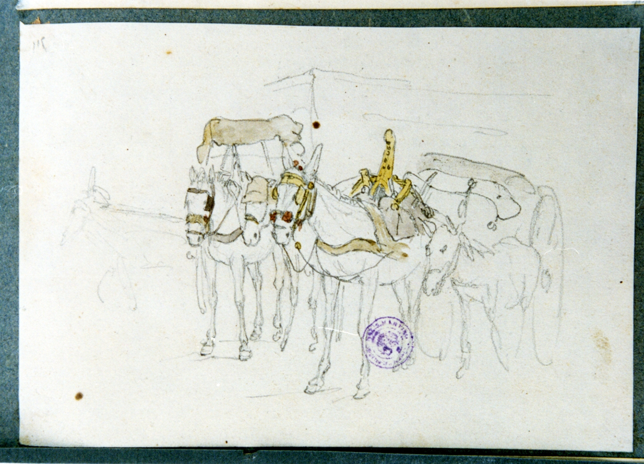 studio di calesse con cavalli (disegno) di Vervloet Frans (secondo quarto sec. XIX)