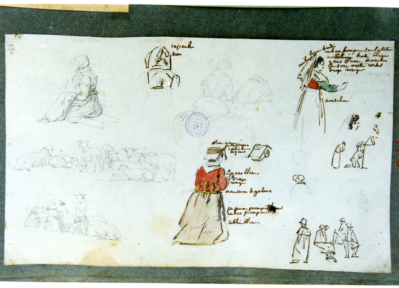 studio di figure in costume e pecore (disegno) di Vervloet Frans (sec. XIX)