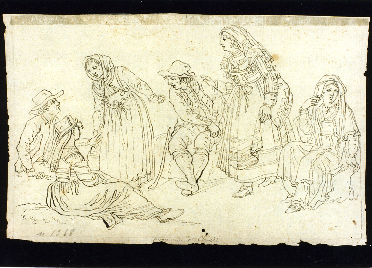 figure maschili e femminili in costume popolare (disegno) di D'Anna Alessandro (sec. XVIII)