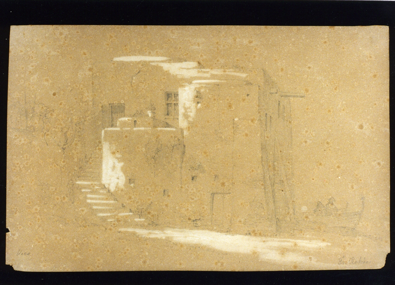 veduta di case a Vico Equense (disegno) di Rohde Niels Frederik Martin (sec. XIX)