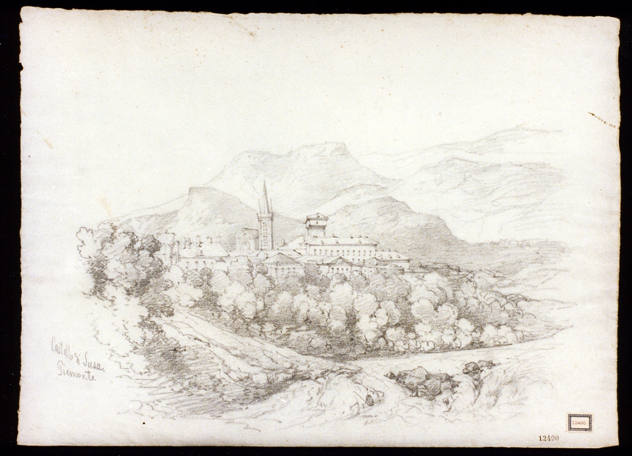veduta del castello di Susa in Piemonte (disegno) di Carelli Consalvo (seconda metà sec. XIX)
