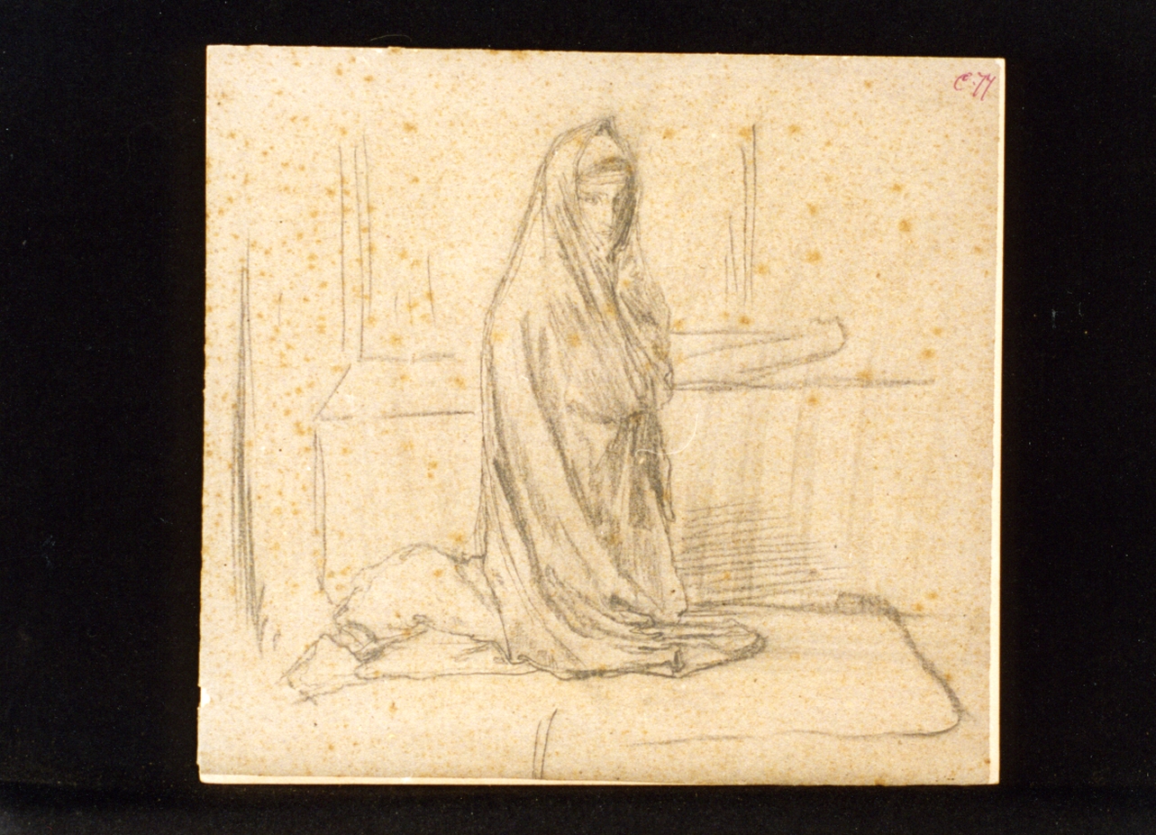 figura di monaca inginocchiata (disegno) di Vetri Paolo (ultimo quarto sec. XIX)