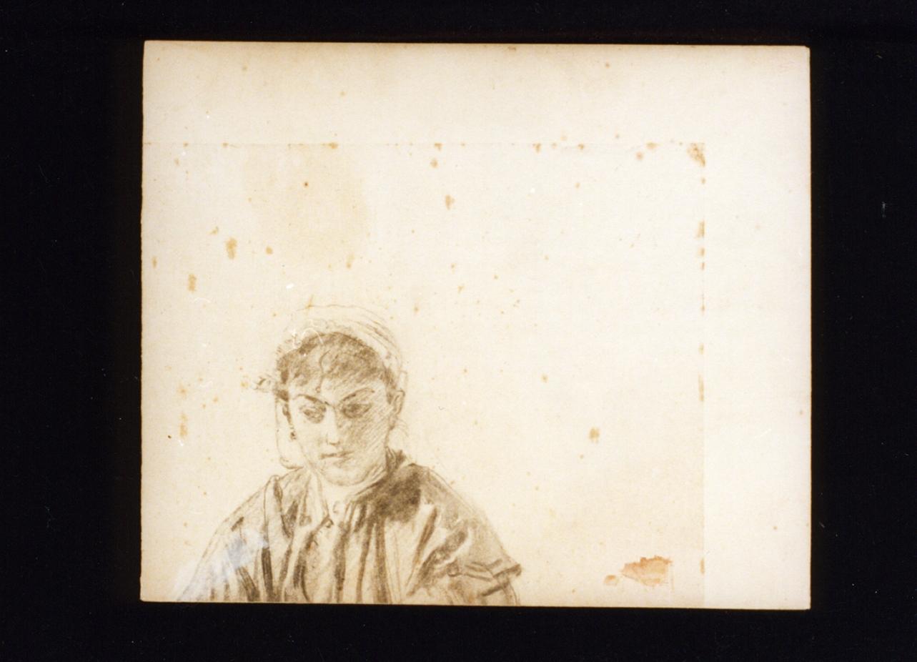 testa di giovane donna con foulard (disegno) di Vetri Paolo (sec. XIX)