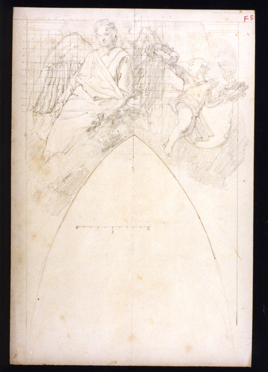 studio di angelo e puttino con ghirlande (disegno) di Vetri Paolo (secc. XIX/ XX)