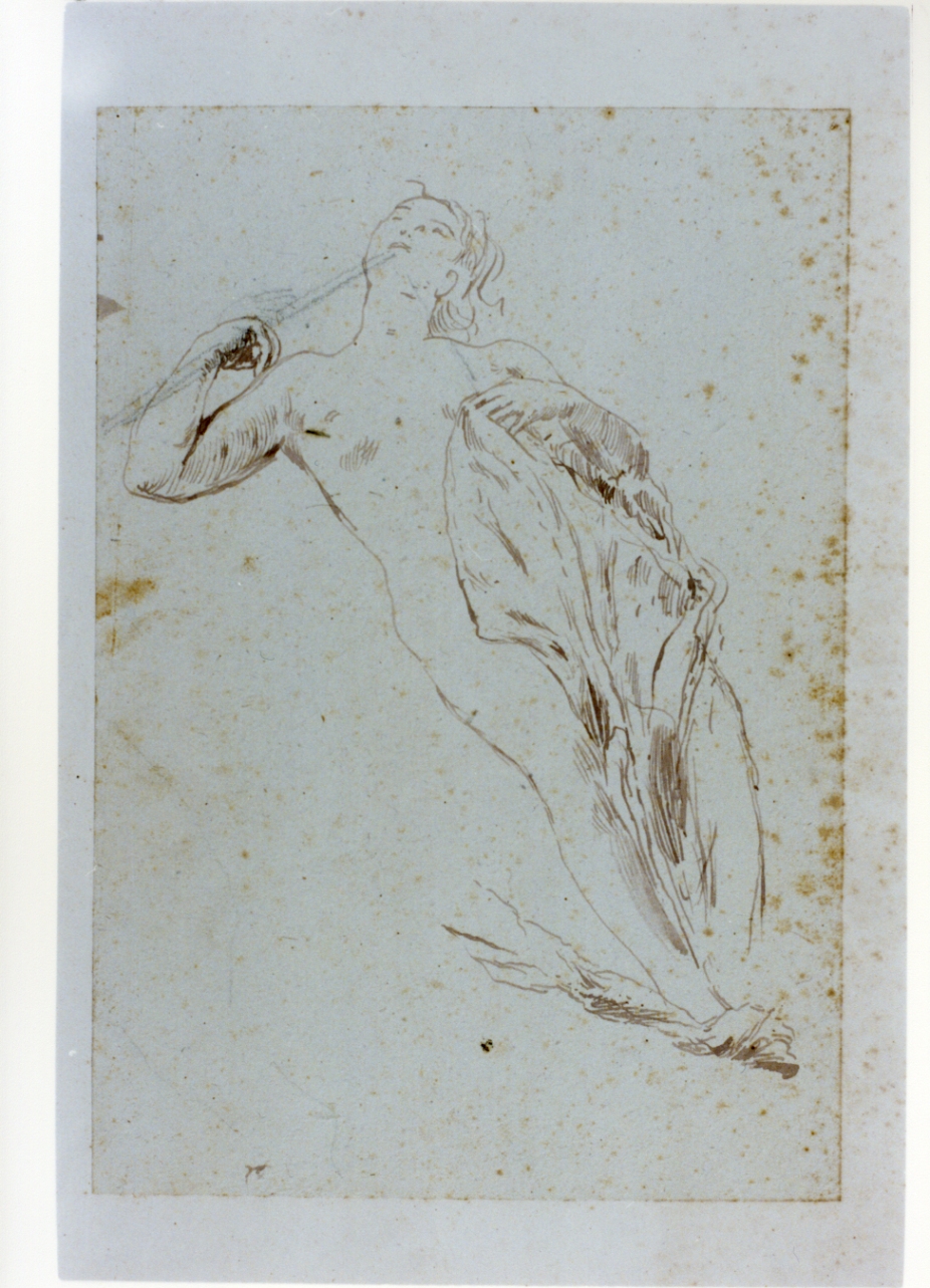 studio di figura maschile nuda con pelle e pifferi (disegno) di Vetri Paolo (sec. XIX)