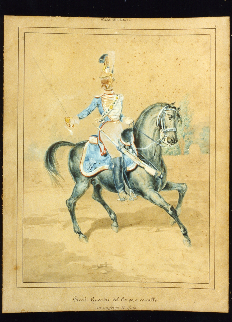 militare dell'esercito borbonico a cavallo (disegno) - ambito napoletano (sec. XIX)