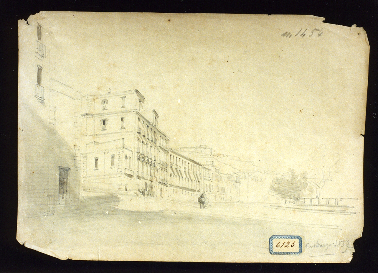 veduta della riviera di Chiaia a Napoli (disegno) di Lanza Giovanni Giordano (sec. XIX)