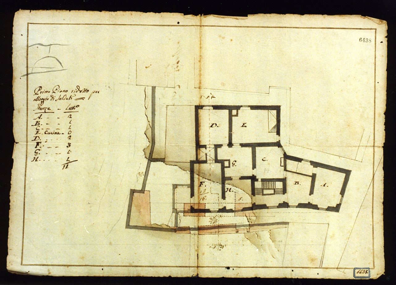 pianta di alloggi militari (disegno) - ambito napoletano (sec. XVIII)