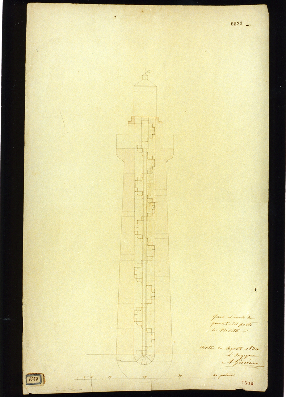 sezione del faro di Nisida (disegno) di Giordano Alessandro (sec. XIX)