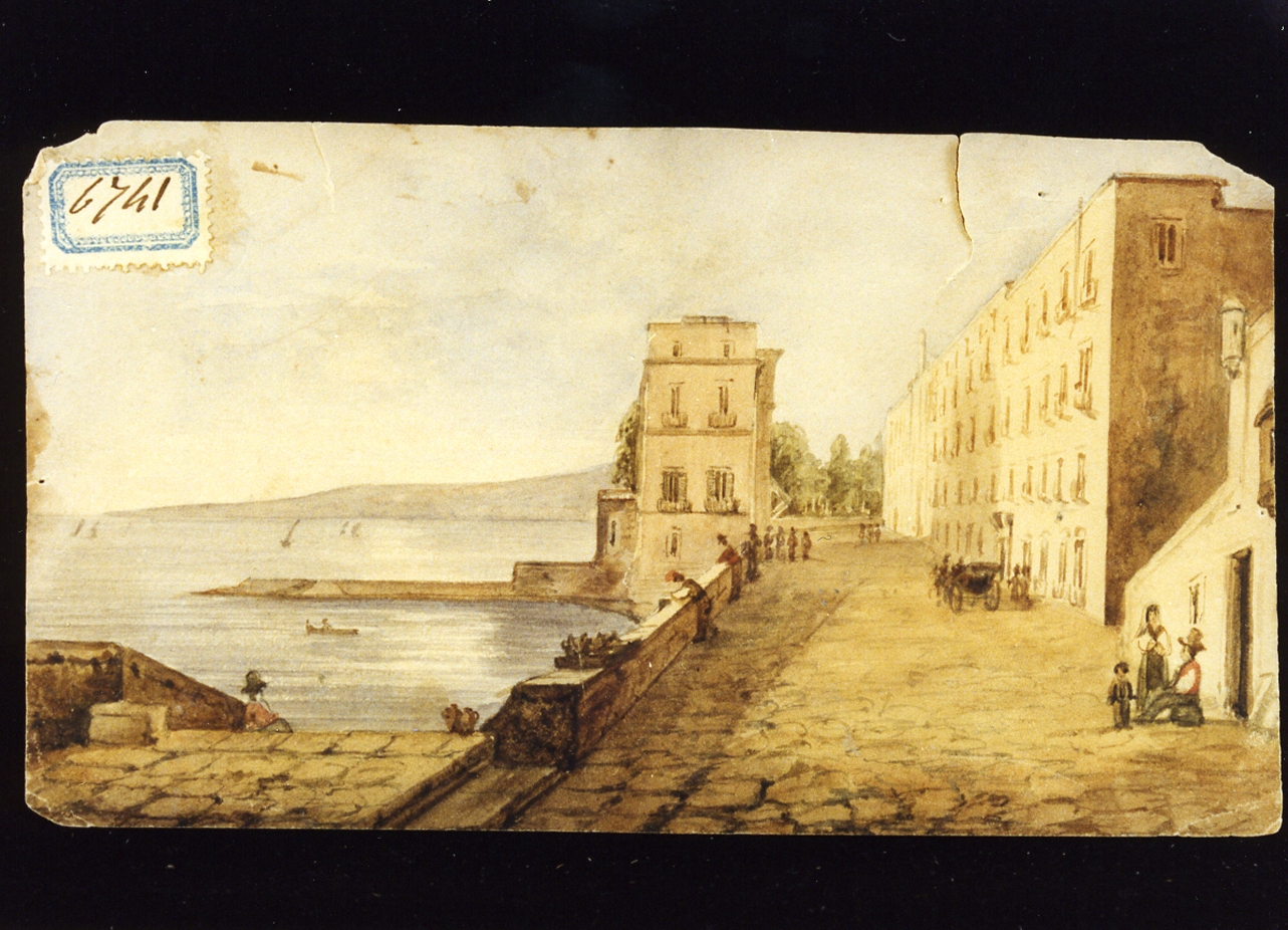 veduta di via Chiatamone a Napoli (disegno) - ambito napoletano (sec. XIX)