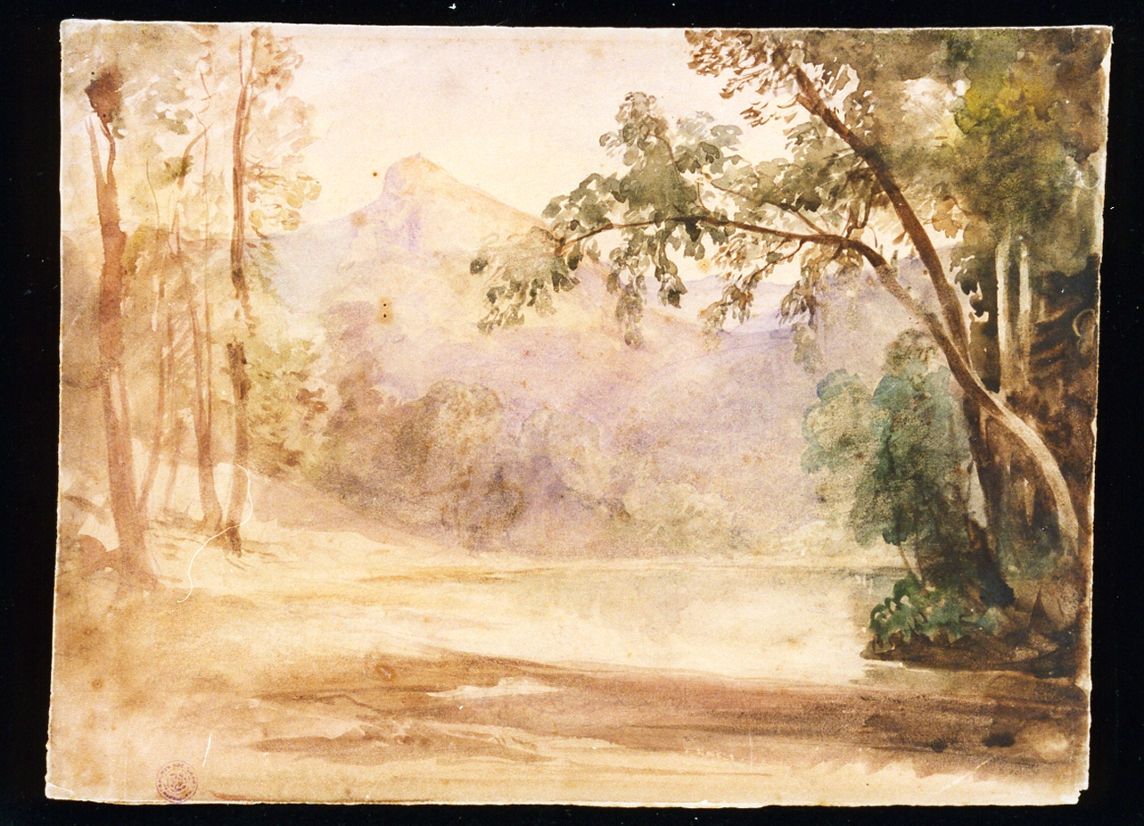 paesaggio lacustre (disegno) di Gigante Giacinto (sec. XIX)