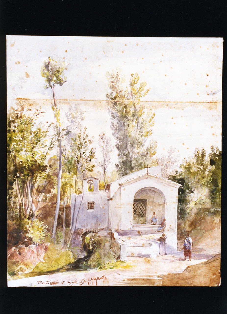 veduta di una chiesetta presso il lago di Monticchio (disegno) di Gigante Giacinto (sec. XIX)