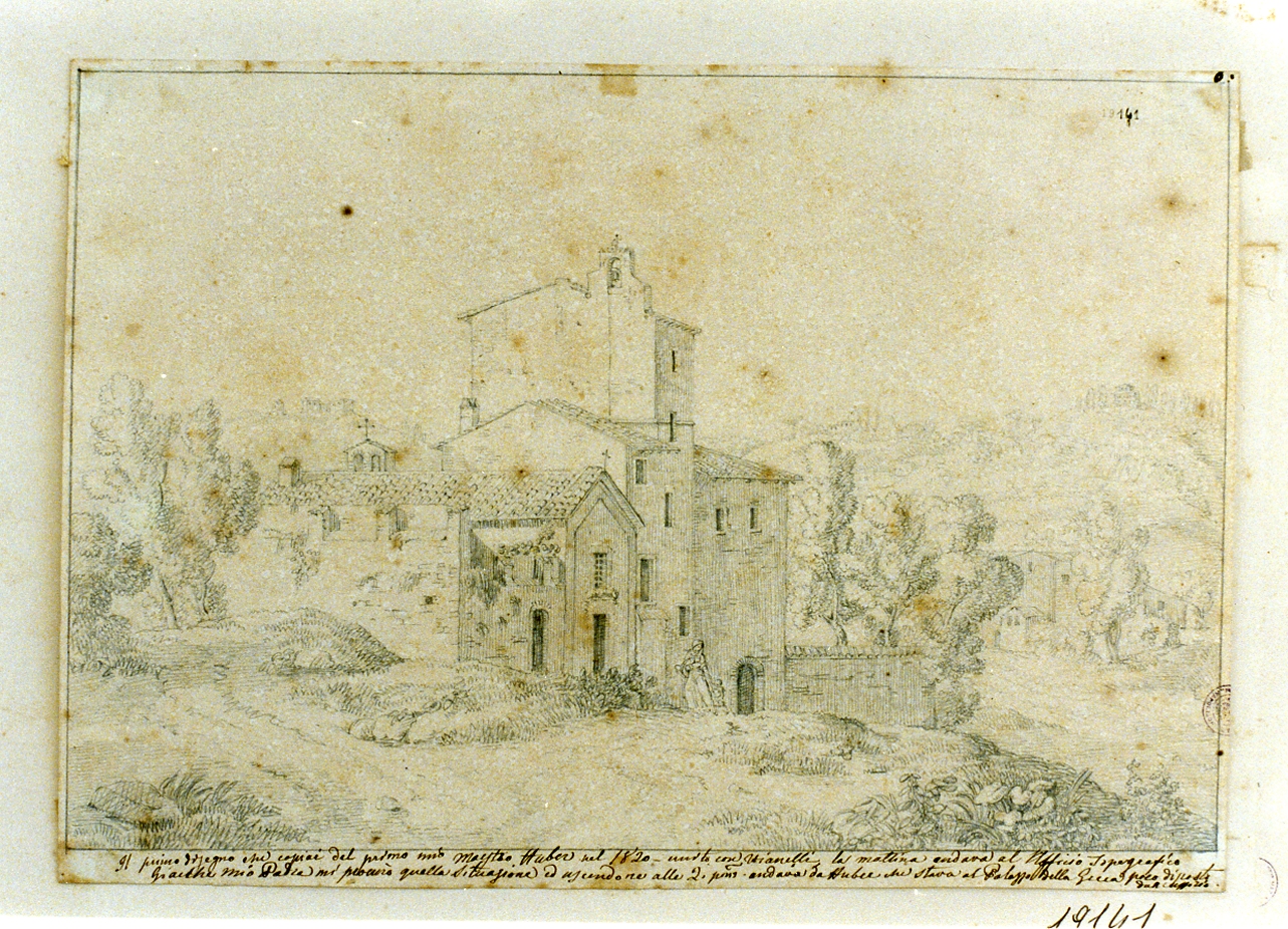 paesaggio con casale rustico (disegno) di Gigante Giacinto (sec. XIX)