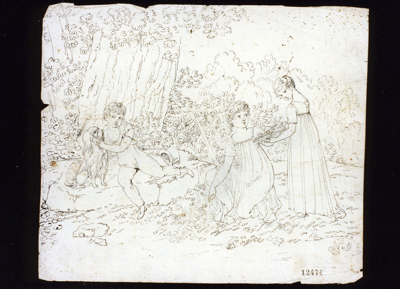 paesaggio con figura (disegno) - ambito napoletano (sec. XIX)