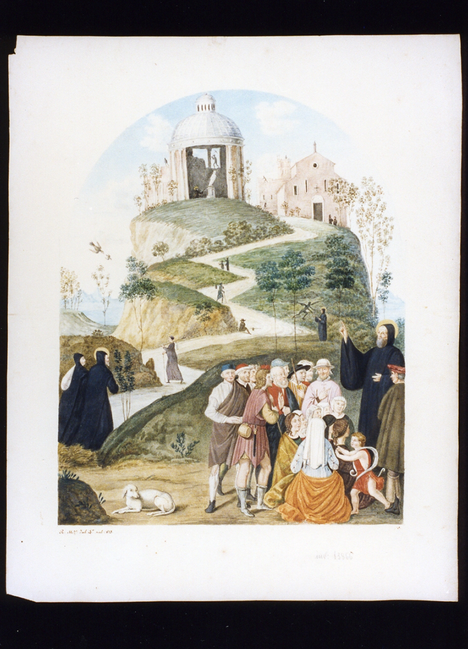 predica di San Benedetto ai piedi di Montecassino (disegno) - ambito Italia meridionale (sec. XIX)