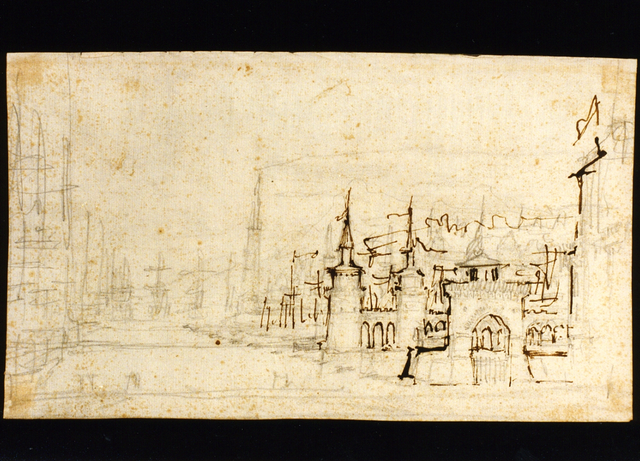 paesaggio con architettura (disegno) di Niccolini Antonio (scuola) (sec. XIX)