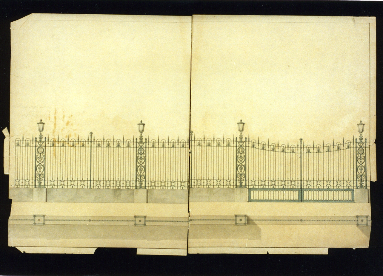 progetto di cancellata dei giardini del palazzo reale di Napoli (disegno) - ambito napoletano (sec. XIX)