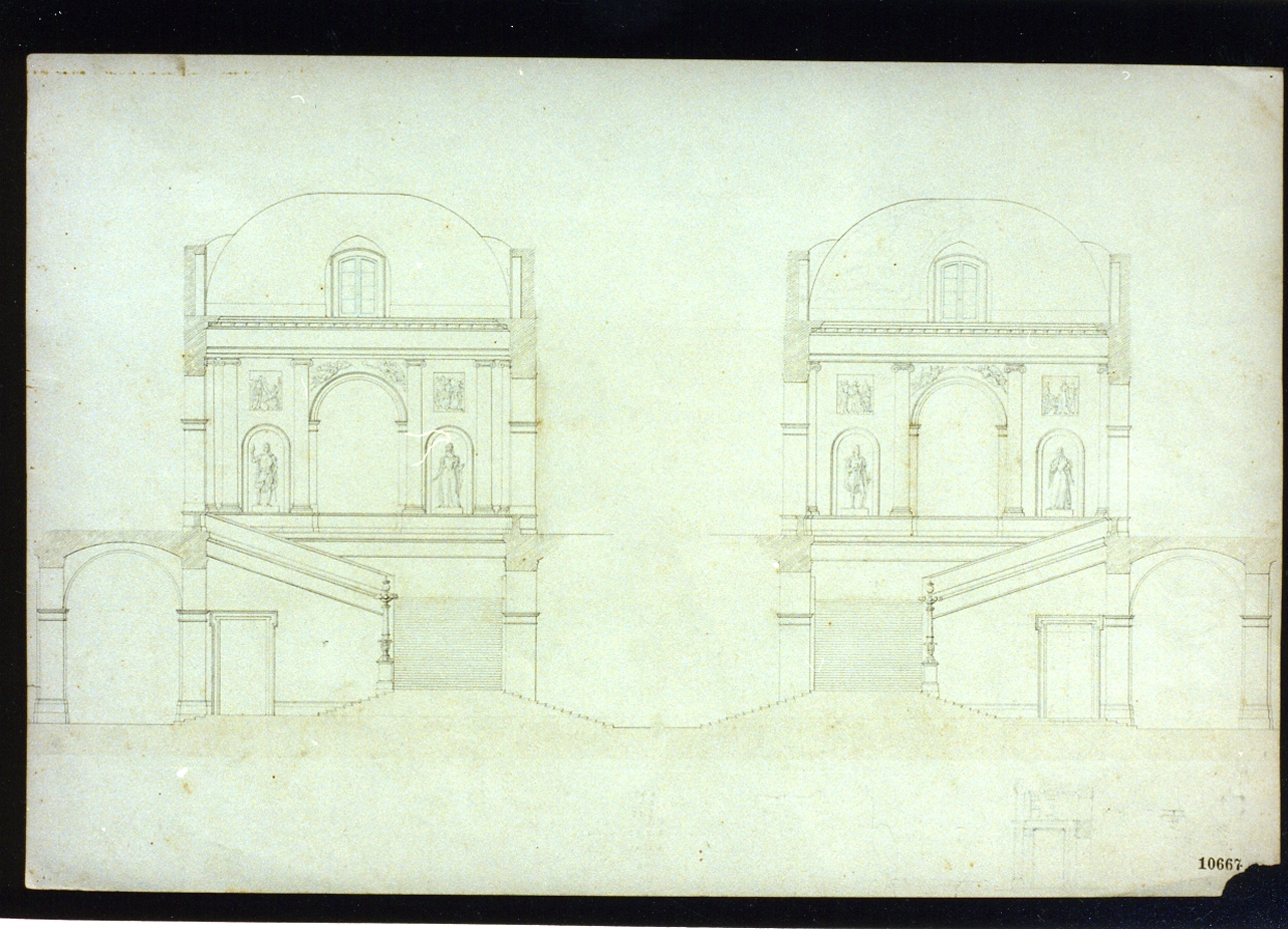 progetto per lo scalone del palazzo reale di Napoli (disegno) di Genovese Gaetano (sec. XIX)