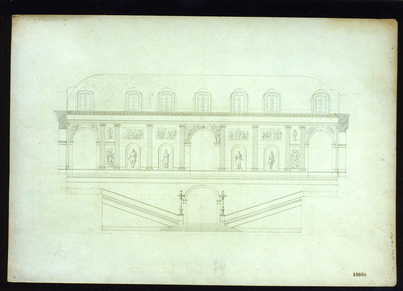 progetto per lo scalone del palazzo reale di Napoli (disegno) di Genovese Gaetano (sec. XIX)