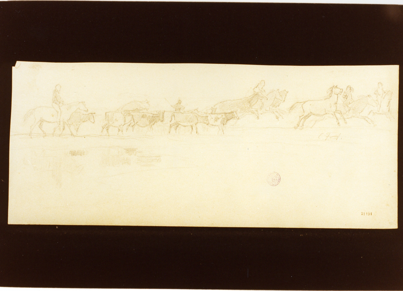 mandria di buoi (disegno) di Aagaard Carl Frederik (sec. XIX)