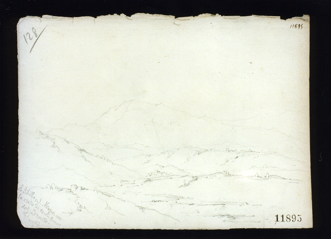 veduta di Ascoli Piceno dal fiume Tronto (disegno) di Carelli Consalvo (metà sec. XIX)