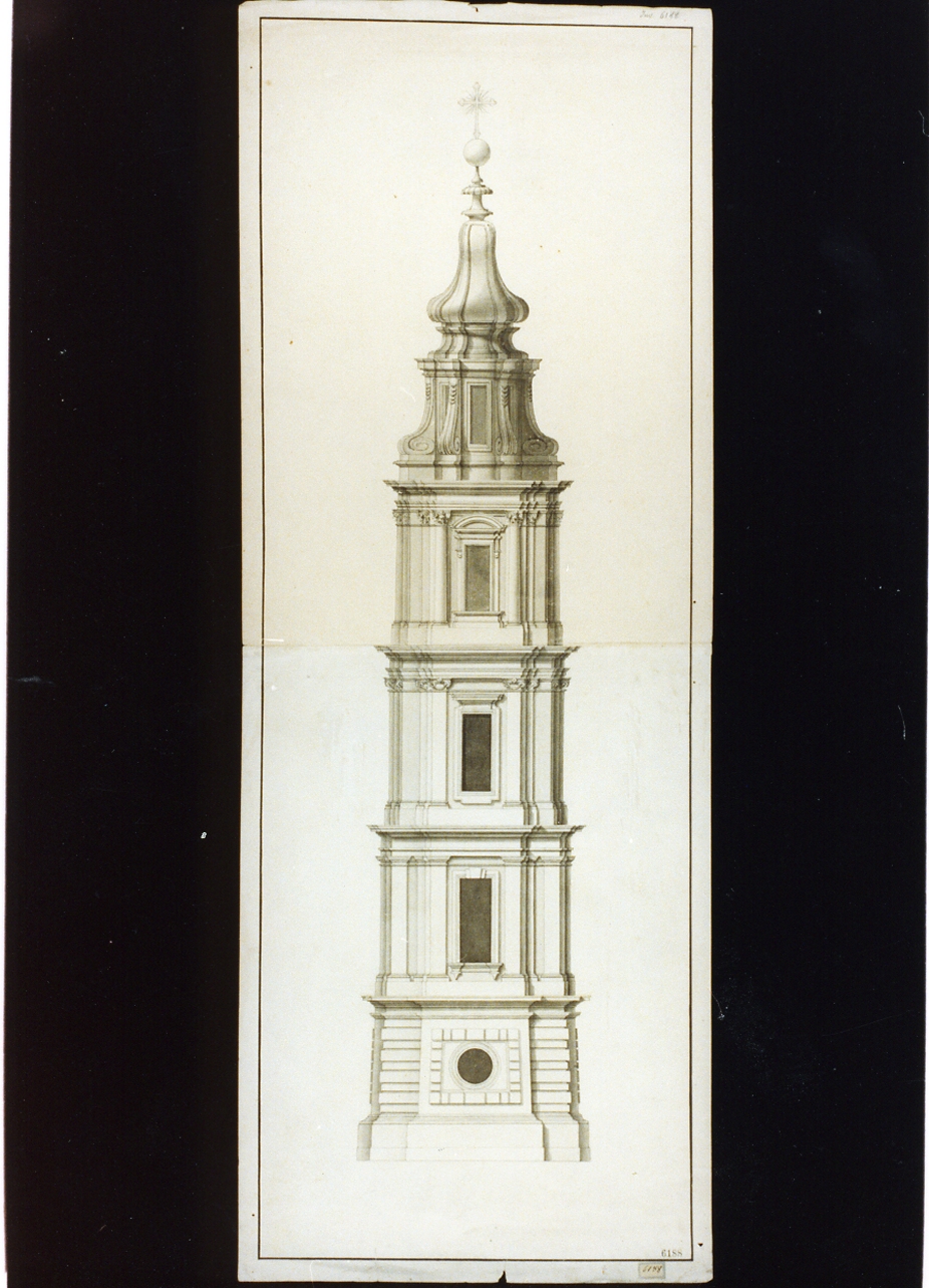 rilievo di un campanile (disegno) di Sanfelice Ferdinando (primo quarto sec. XVIII)