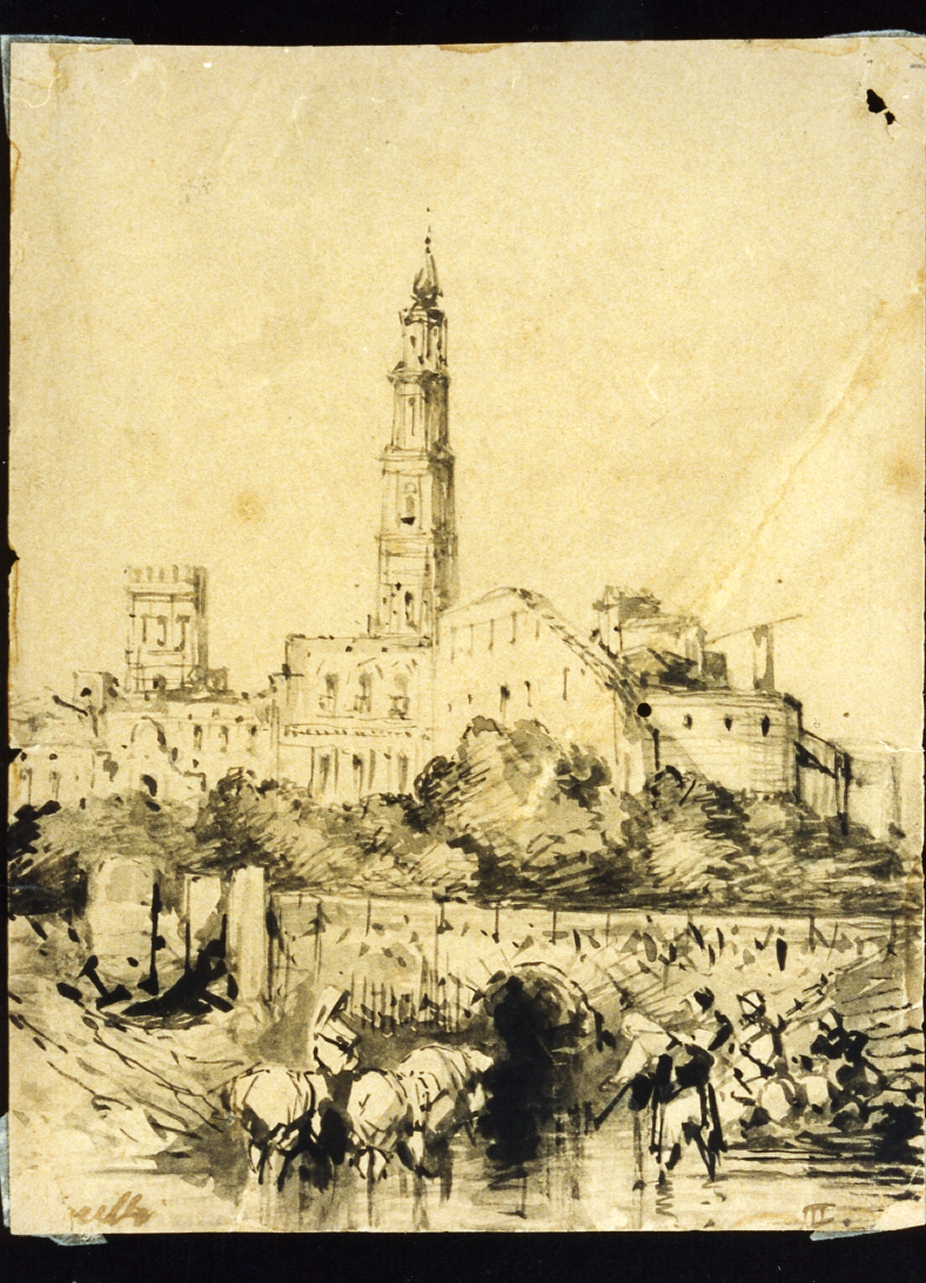 veduta della taverna di Monsù Arena al Carmine in Napoli (disegno) di Carelli Consalvo (metà sec. XIX)