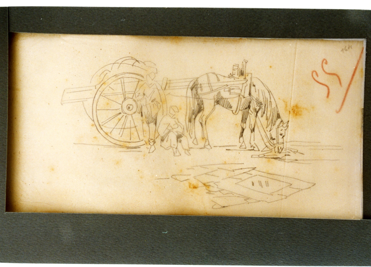 studio di carretto con cavallo e due pastori (disegno) di Carelli Consalvo (sec. XIX)