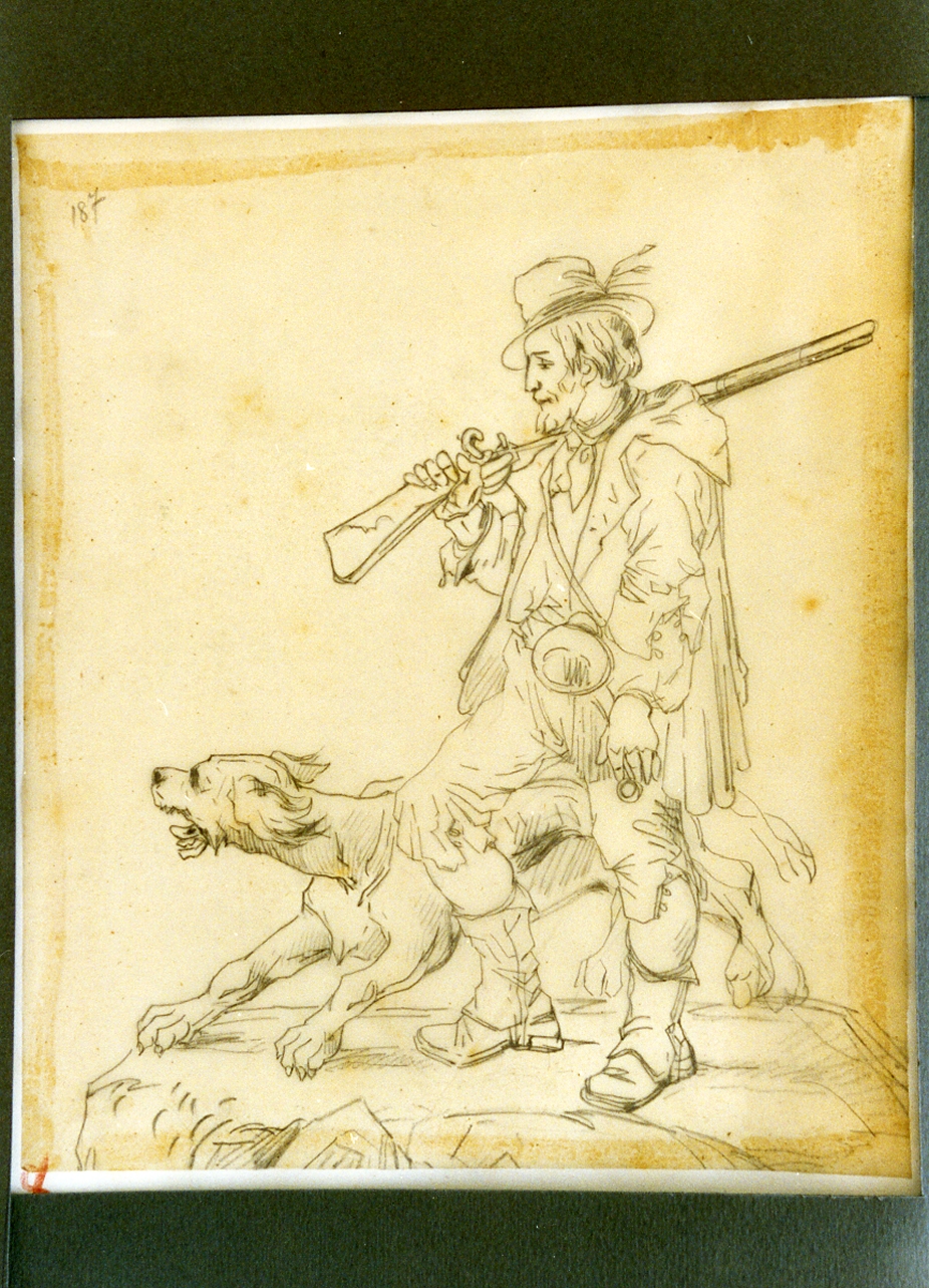 studio di pastore con cane (disegno) di Carelli Consalvo (sec. XIX)