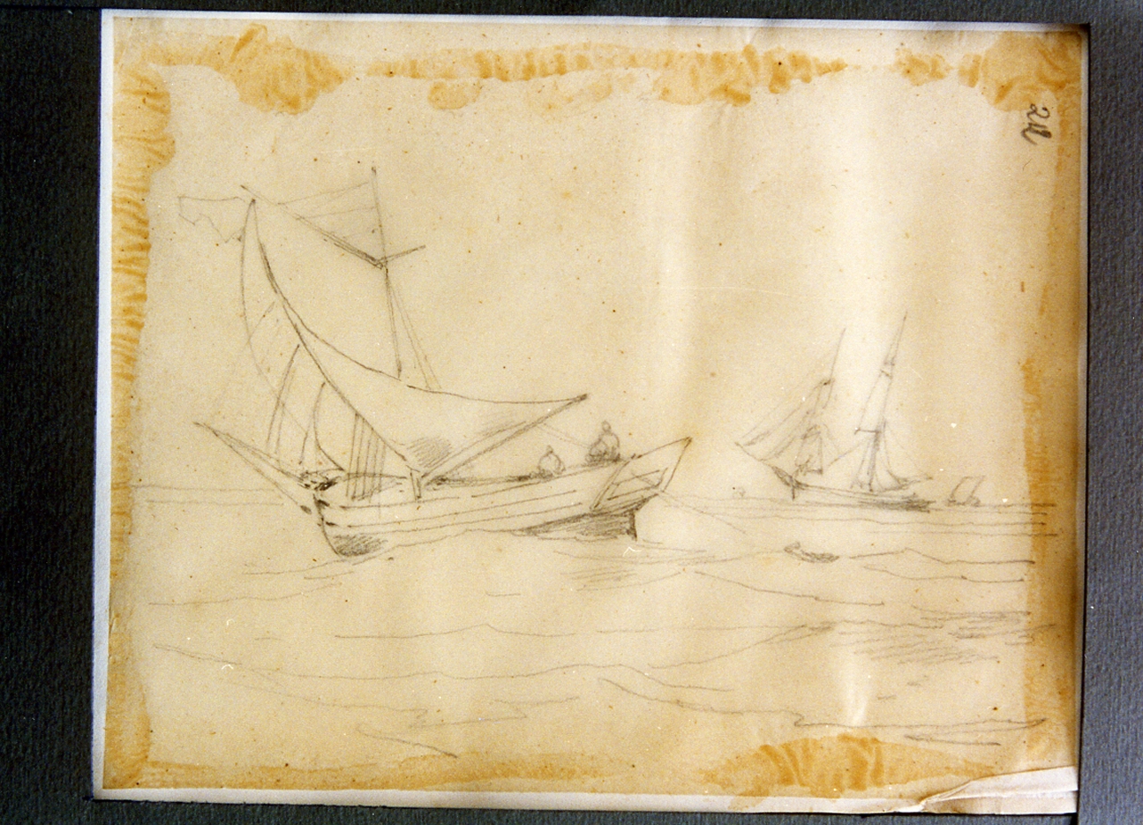 studio di barche in mare (disegno) di Carelli Consalvo (sec. XIX)