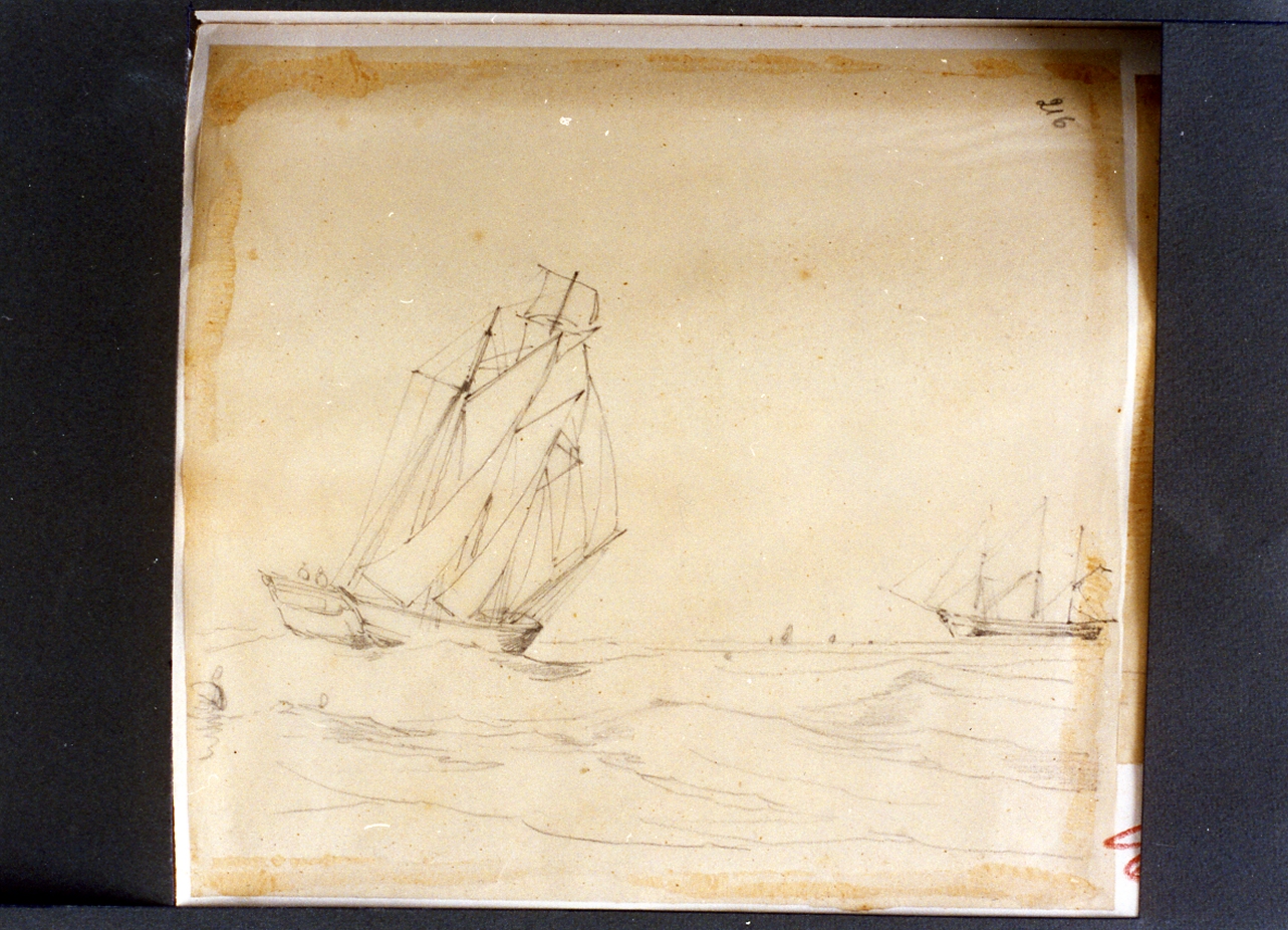 studio di barche in mare (disegno) di Carelli Consalvo (sec. XIX)