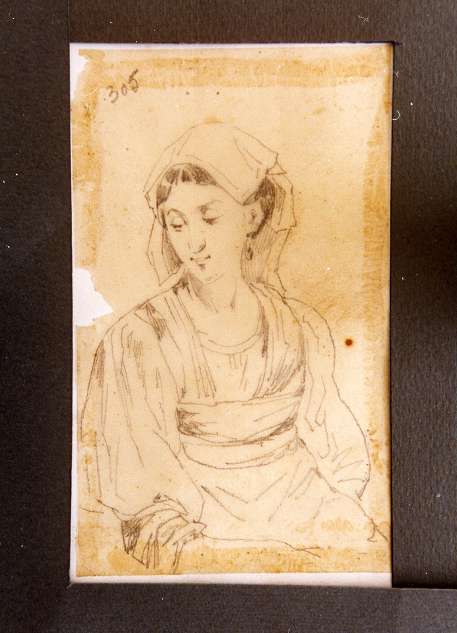 studio di mezzo busto di donna in costume (disegno) di Carelli Consalvo (sec. XIX)