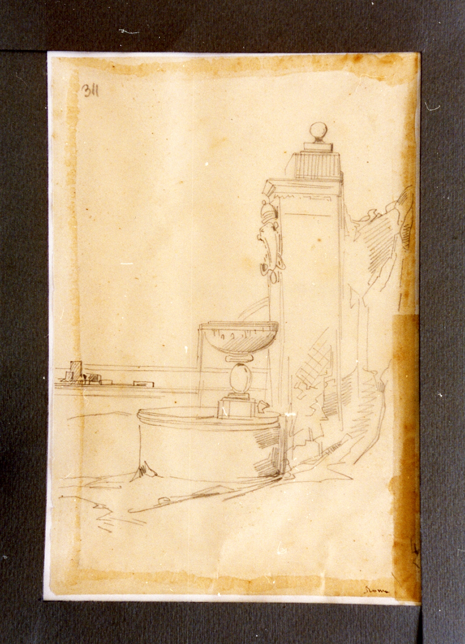 studio di fontana monumentale romana (disegno) di Carelli Consalvo (sec. XIX)