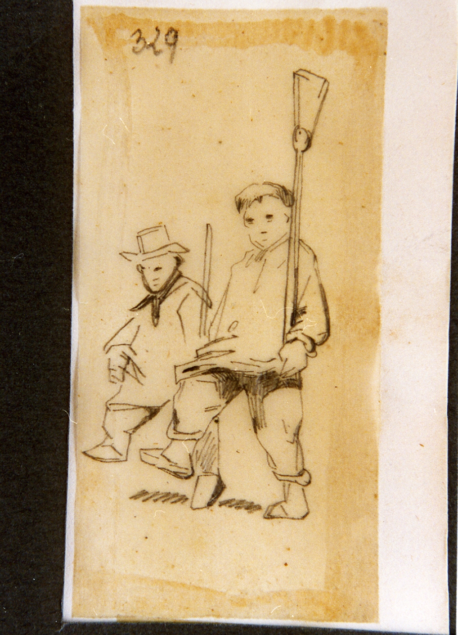 studio di due bambini che giocano a fare i soldati (disegno) di Carelli Consalvo (sec. XIX)
