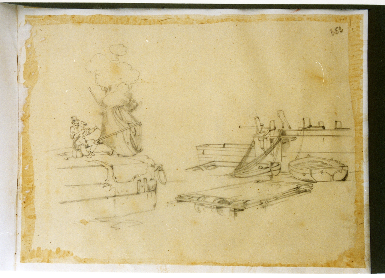 studio di riparatore di barche da pesca (disegno) di Carelli Consalvo (sec. XIX)
