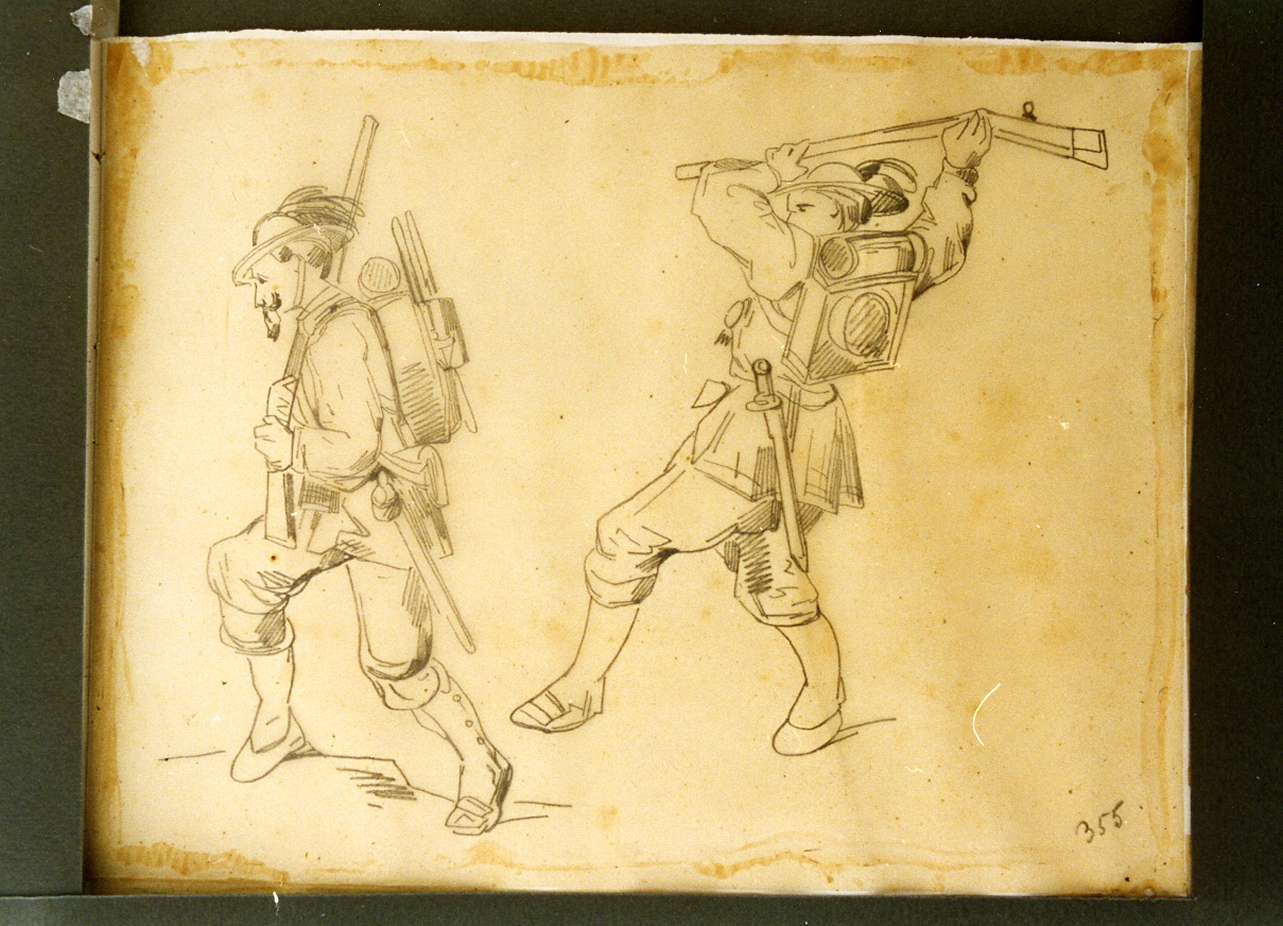 studio di due bersaglieri (disegno) di Carelli Consalvo (sec. XIX)