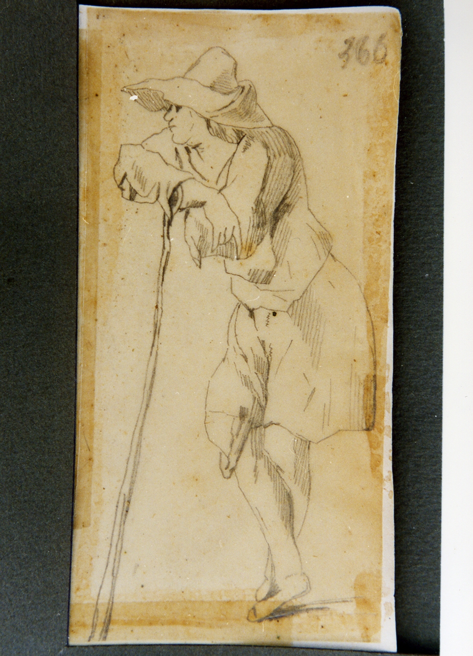 studio di pastore appoggiato al bastone (disegno) di Carelli Consalvo (sec. XIX)