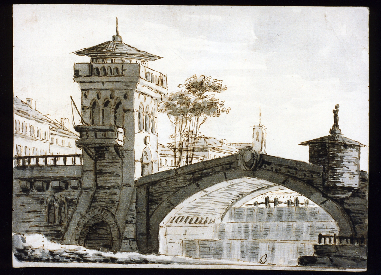 paesaggio con architettura (disegno) di Niccolini Antonio (scuola) (prima metà sec. XIX)