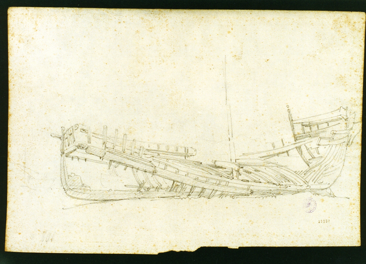 imbarcazione in costruzione (disegno) di Serritelli Giovanni (metà sec. XIX)