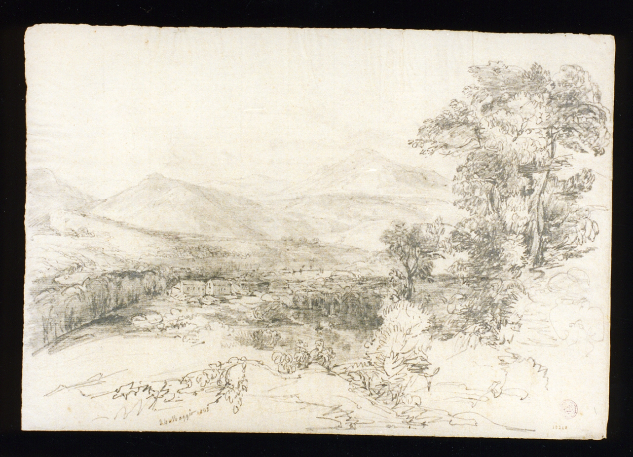 paesaggio con case nella vallata (disegno) di Gigante Giacinto (prima metà sec. XIX)