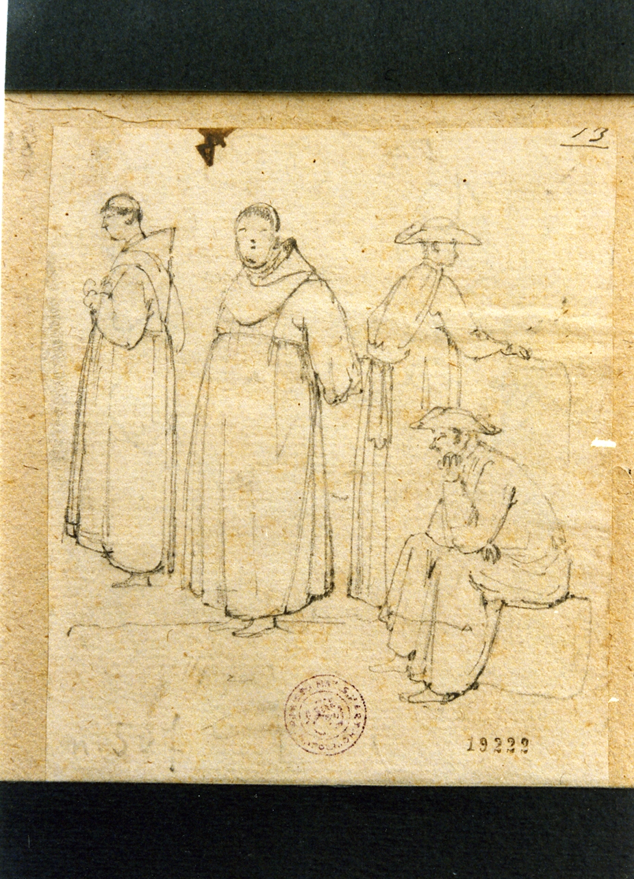frati e preti (disegno) di Gigante Giacinto (prima metà sec. XIX)